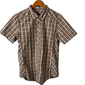 Prana Pearl Snap Plaid Checkered Short Sleeve Button Down Shirt Organic Cotton
